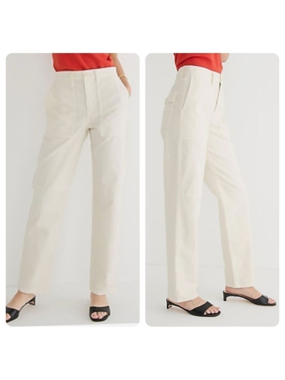J.CREW Garment-dyed Cargo Pants Chino Cotton Linen High Rise Relaxed Size 27 27T